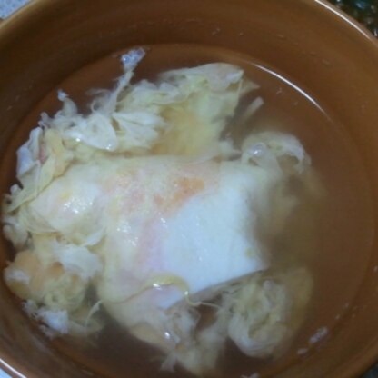 水菜もレタスもなく卵だけですが、おいしいスープでした♪
次は、彩りよく作りたいと思います。